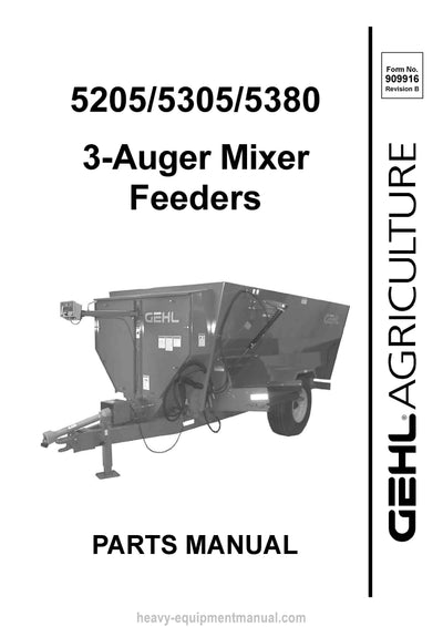 Gehl 5205 5305 5380 3-Auger Mixer Feeder Parts Manual 909916B 2004