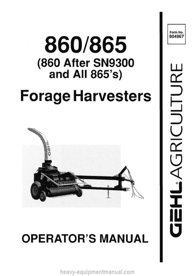 Gehl CB 860 SN 9301 and Up CB 865 SN 9301 and Up Forage Harvester Operators Manual 904967A 1993