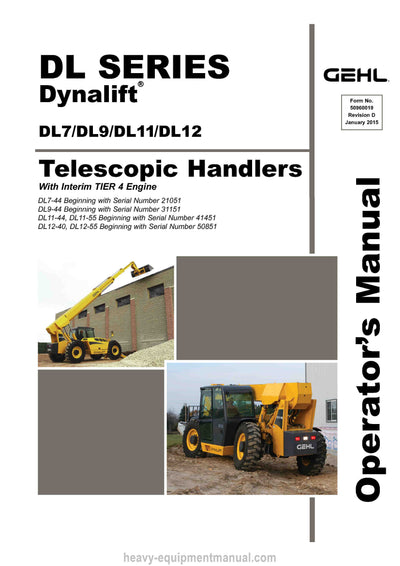 Gehl DL7-44 DL9-44 DL11-4455 DL12-4055 Telescopic Handler Operator Manual 50960019D