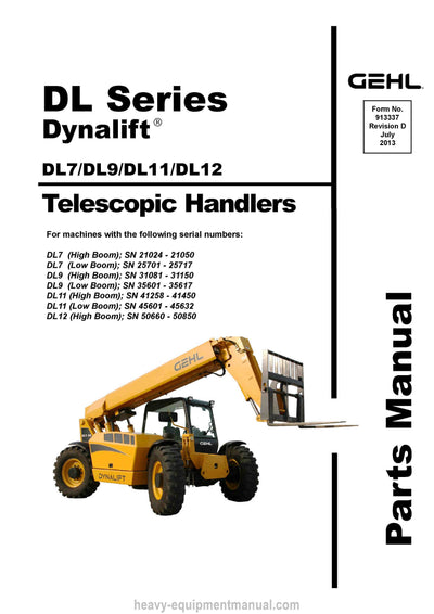 Gehl DL7H DL7L DL9H DL9L DL11H Telescopic Handler Parts Manual 913337D 2013
