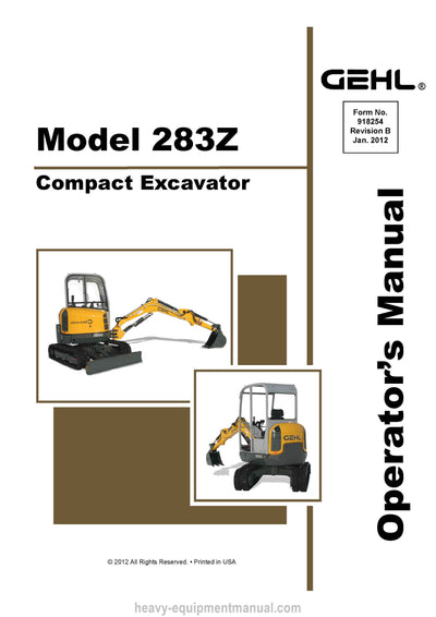Gehl GE 283Z Compact Excavator Operator Manual 918254B PDF Download