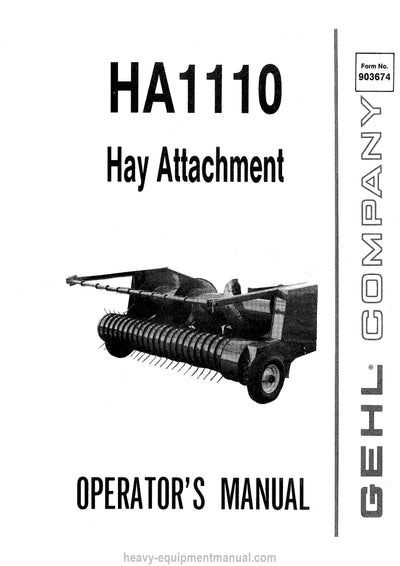 Gehl HA1110 Hay Attachment Operators Manual 903674A 1987