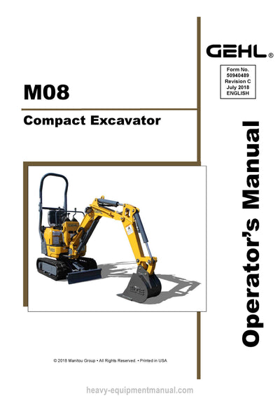 Gehl M08 Compact Excavator Operator Manual 50940489C PDF Download