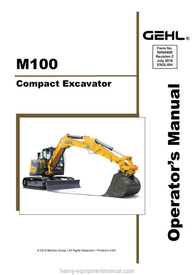 Gehl M100 Compact Excavator Operator Manual 50940495C PDF Download