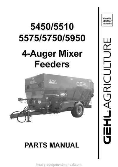 Gehl 5450 5510 5575 5750 5950 4-Auger Mixer Feeder Parts Manual Download PDF