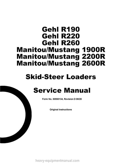 Gehl R190 R220 R260 1900R 2200R 2600R Skid Steer Loader Service Manual 50950134-D 2020