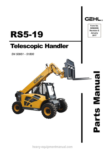 Gehl RS5-19 Telescopic Handler (50960056E) Parts Manual Download PDF