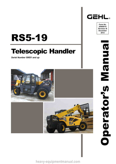 Gehl RS5-19 Telescopic Handler Operator Manual 50960010B PDF Download