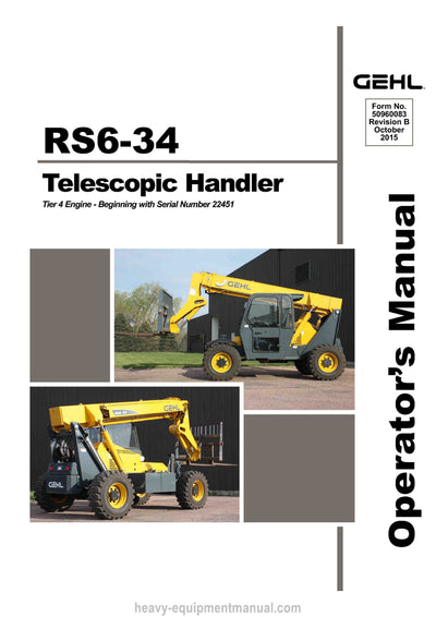 Gehl RS6-34 Telescopic Handler Operator Manual 50960083B PDF Download