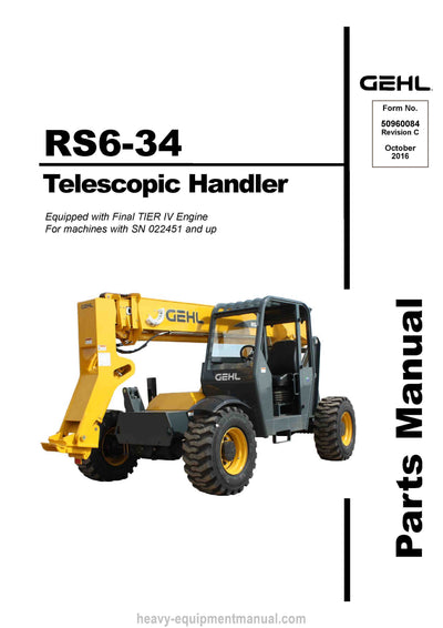 Gehl RS6-34 Telescopic Handler (50960084C) Parts Manual Download PDF