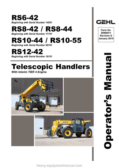 Gehl RS6-42 RS8-4244 RS10-4455 RS12-42 Telescopic Handler Operator Manual 50960011D PDF