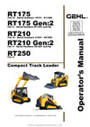 Gehl RT175 RT175 GEN2 RT210 RT 210 GEN2 RT250 Compact Track Loader Operator Manual 50940159F