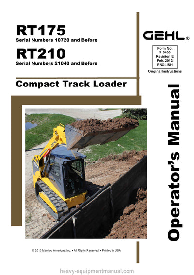 Gehl RT175 RT210 Compact Track Loader Operator Manual 918468E PDF Download
