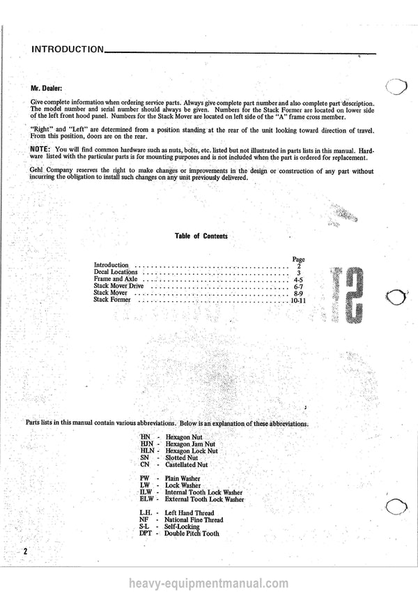 Gehl SF1000 SF1200 SM1000 SM1200 Stack Mower Service Parts Manual Download PDF