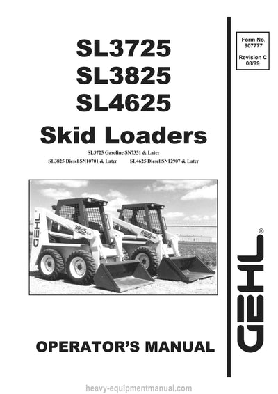 Gehl SL3725 SL3825 SL4625 Skid-Steer Loader (907777C) Operator Manual PDF