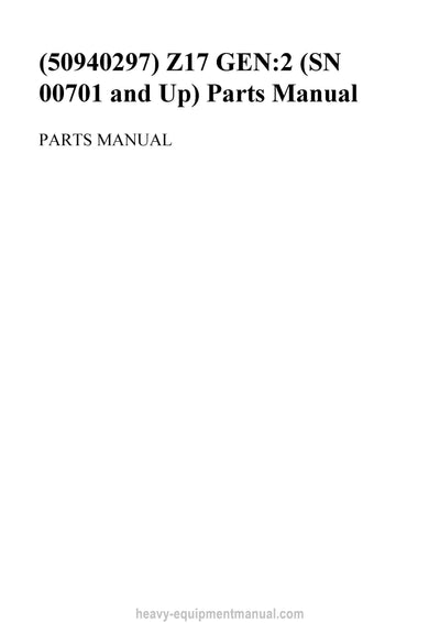 Gehl Z17 GEN2 SN 00701 and Up Parts Manual 50940297 2023