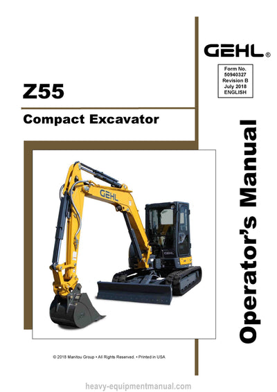 Gehl Z55 Compact Excavator Operator Manual 50940327B PDF Download