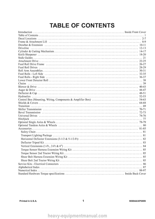 Gehl 1075 Forage Harvester Parts Manual 908044A 1999