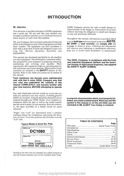 Gehl 1080 Disc Mower Conditioner Operators Manual 903020A