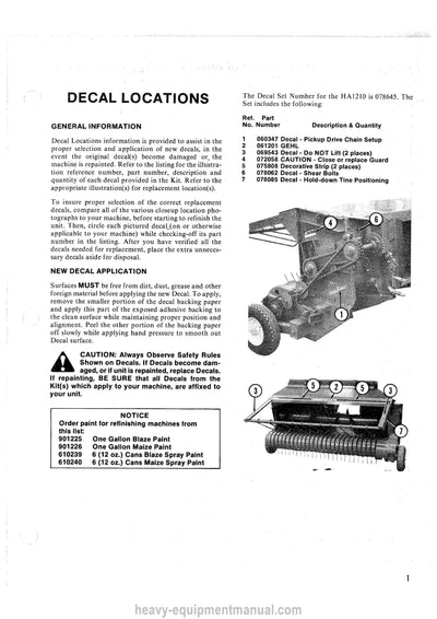 Gehl 1100 Hay Attachment Service Parts Manual 903661A