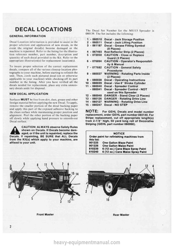 Gehl 113 Manure Spreader (904055A) Service Parts Manual 1987