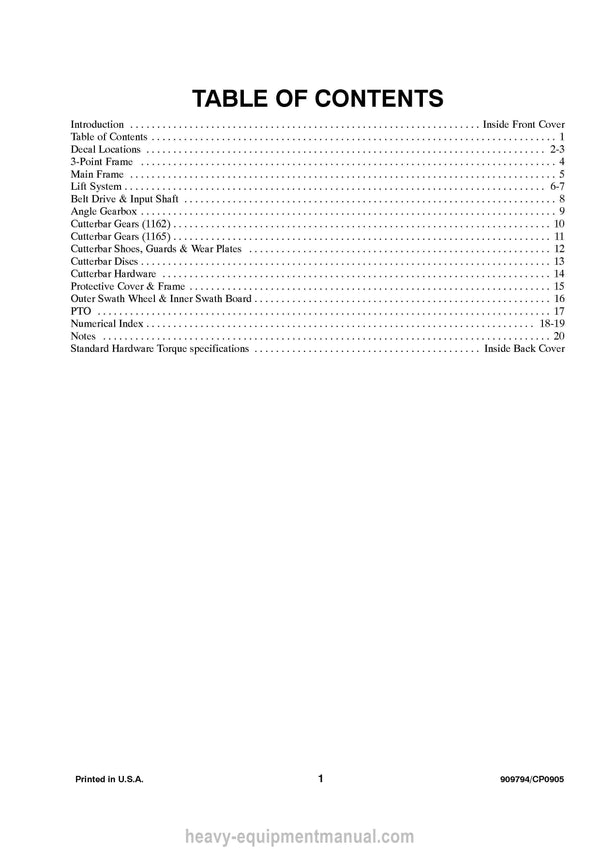Gehl 1162 1165 Disc Mower Parts Manual 909794C 2005