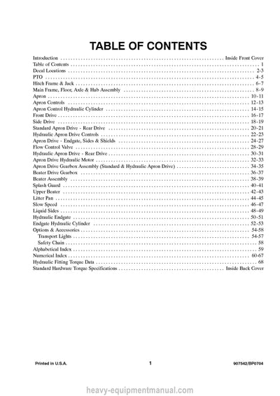 Gehl 1217 Manure Spreader Parts Manual 907542B 2004