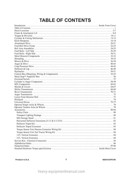 Gehl 1275 Forage Harvester Parts Manual 908010A 1999