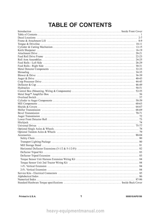Gehl 1275 Forage Harvester Parts Manual 908010A 1999