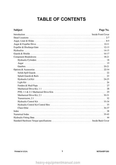 Gehl 1330 Scavenger Spreader Parts Manual 907534B 2004