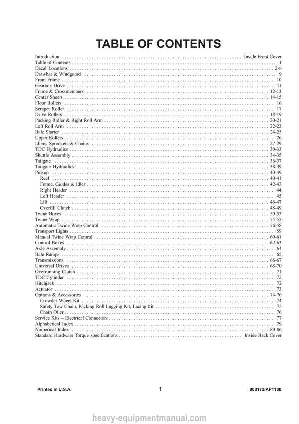 Gehl 1375 Variable Chamber Round Baler (908172A) Parts Manual PDF