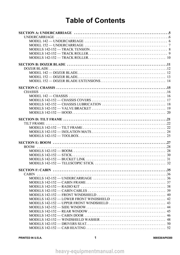 Gehl 142 152 Mini-excavator Parts Manual 908538A 
