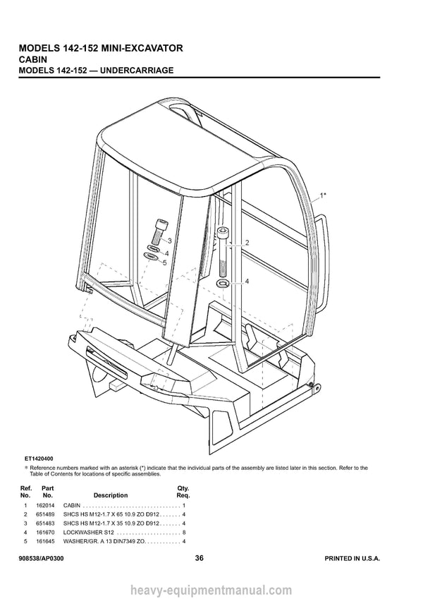 Gehl 142 152 Mini-excavator Parts Manual 908538A 2000