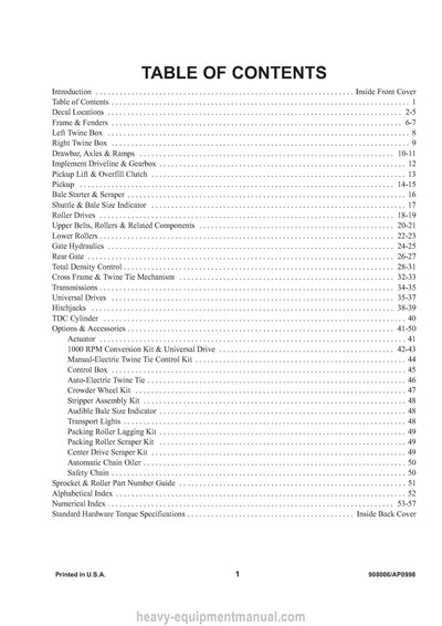 Gehl 1470 Variable Chamber Round Baler Parts Manual Download PDF