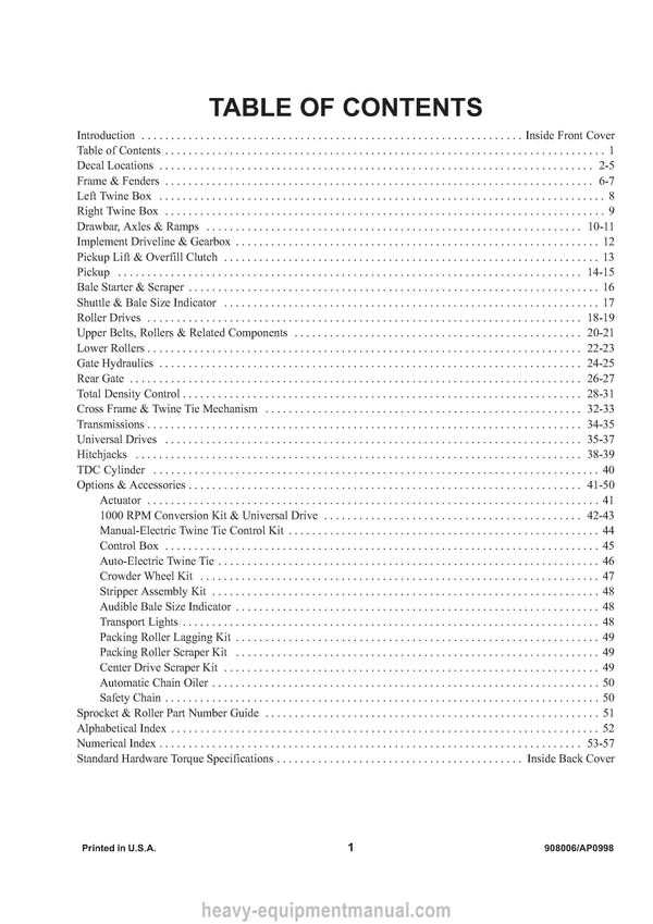 Gehl 1470 Variable Chamber Round Baler Parts Manual Download PDF