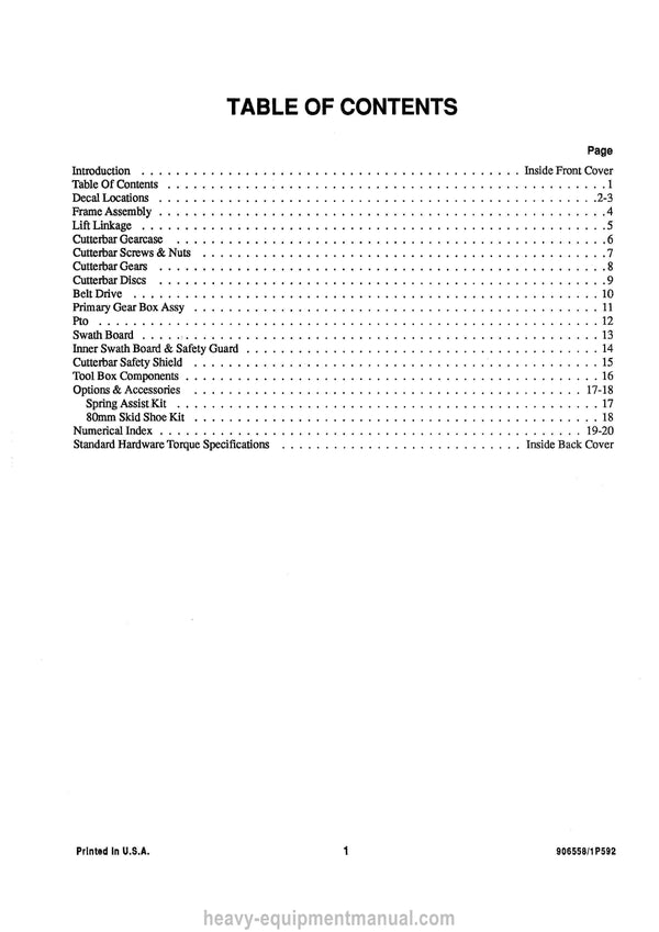 Gehl 165 Disc Mower Service Parts Manual 906558A 1992