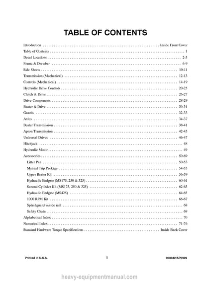 Gehl 175 250 325 425 Manure Spreader Parts Manual PDF