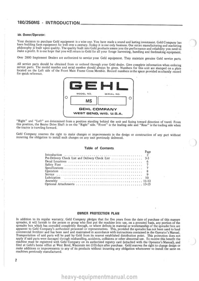 Gehl 180MS 250MS Spreader (901920A) Operator Manual PDF Download