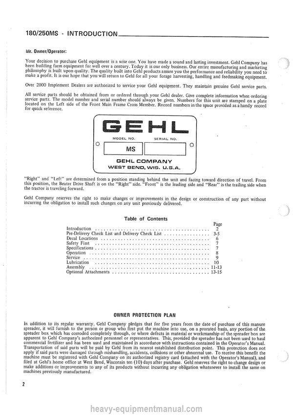 Gehl 180MS 250MS Spreader (901920A) Operator Manual PDF Download