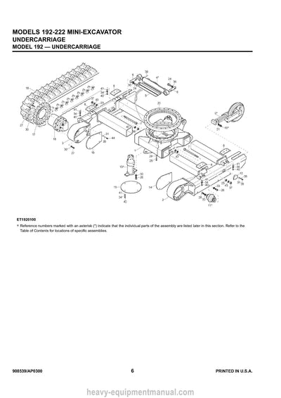 Gehl 192 222 Mini Excavator (908539A) Parts Manual Download PDF