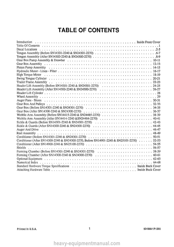 Gehl 2240 2270 Mower Conditioner Service Parts Manual 904988A 1990