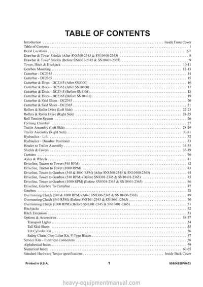 Gehl 2345 2365 Disc Mower Conditioner Parts Manual 908048A 2003