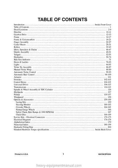 Gehl 2480 2580 2680 2780 2880 Round Baler Parts Manual 909796B 2004