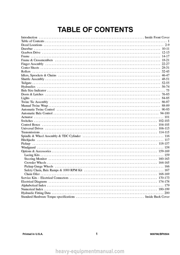 Gehl 2480 2580 2680 2780 2880 Round Baler Parts Manual 909796B 2004