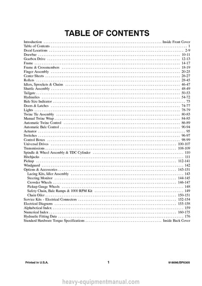 Gehl 2480 2580 2680 2780 2880 Round Balers Parts Manual 918096B 2005