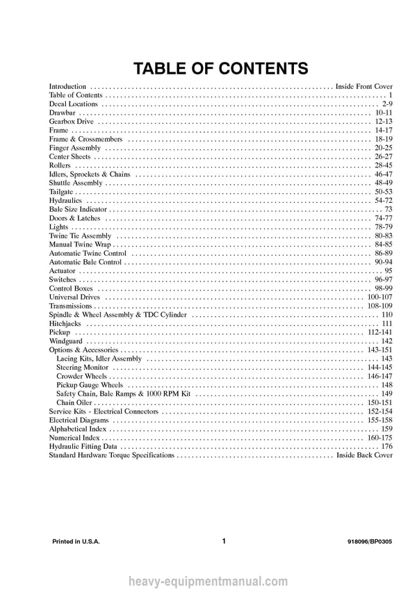 Gehl 2480 2580 2680 2780 2880 Round Balers Parts Manual 918096B 2005