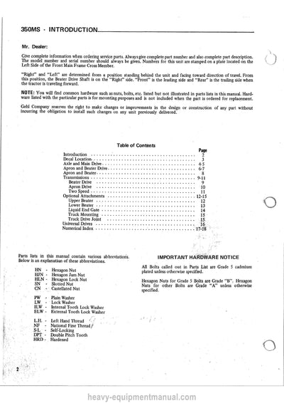 Gehl 350MS Box Manure Spreader Parts Manual Download PDF