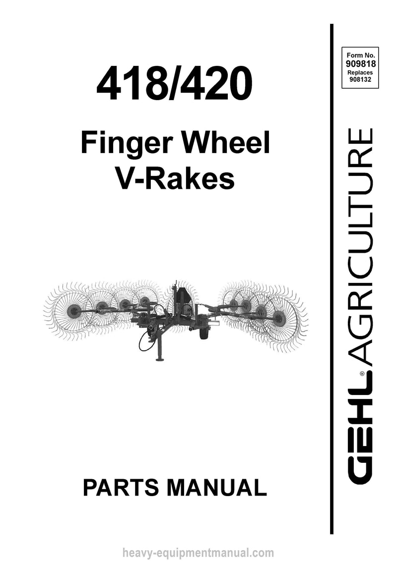 Gehl 418 420 Finger Wheel V-Rakes Parts Manual Download PDF