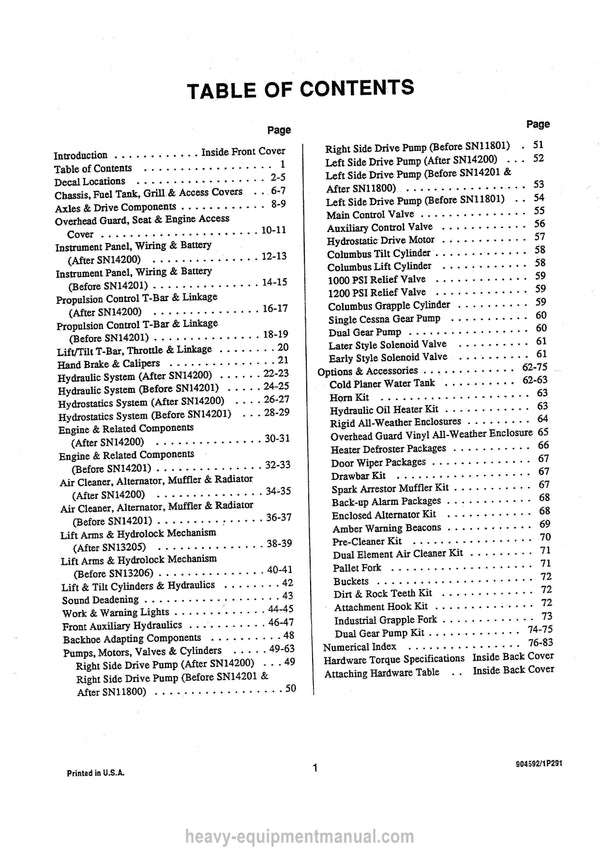 Gehl 4615 Skid-Steer Loader (904592A) Service Parts Manual Download PDF