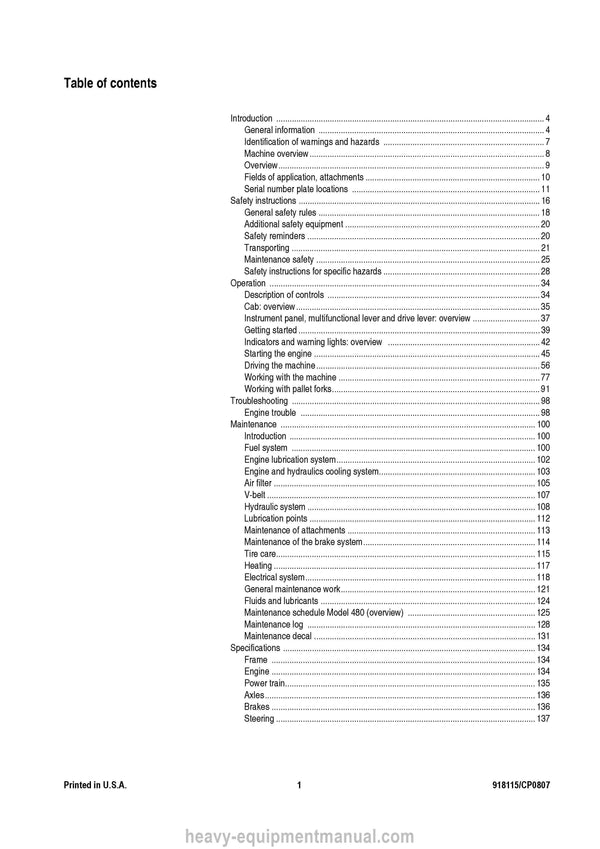 Gehl 480 All-Wheel-Steer Loader Operators Manual 918115C 2007